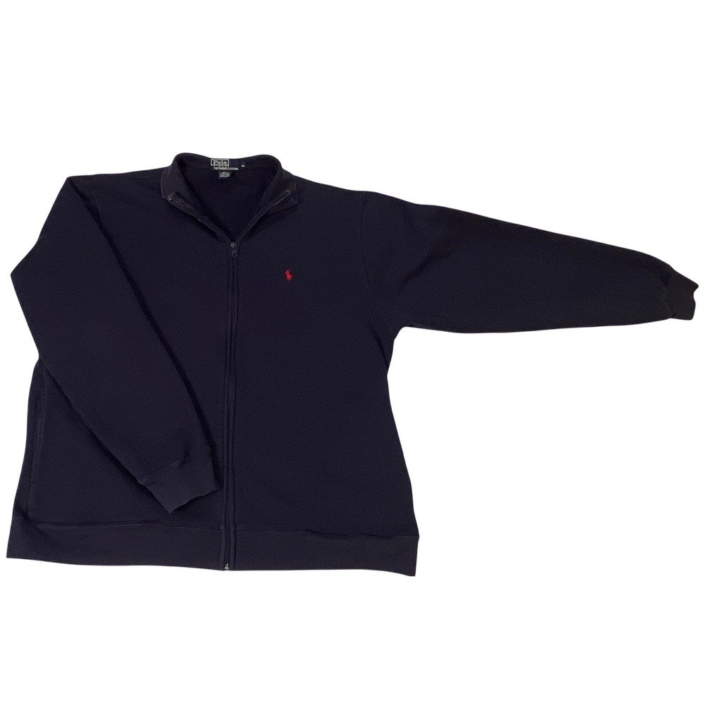 Polo Ralph Lauren Mens XL Full Zip Sweatshirt Navy Blue Red Pony Fleece Jacket